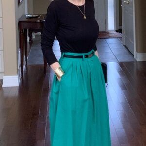 Open Pleats  Button Down Cotton Green Skirt -size 2/4
